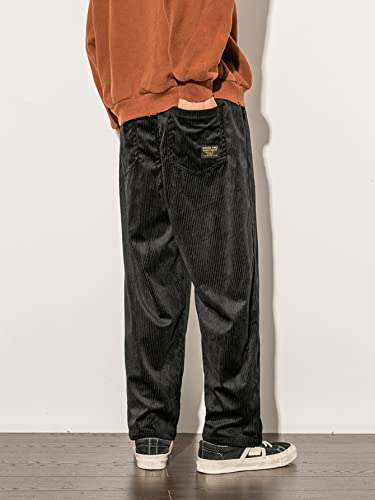 WDIRARA Men's High Waist Corduroy Wide Leg Pants Casual Pants with Pockets2