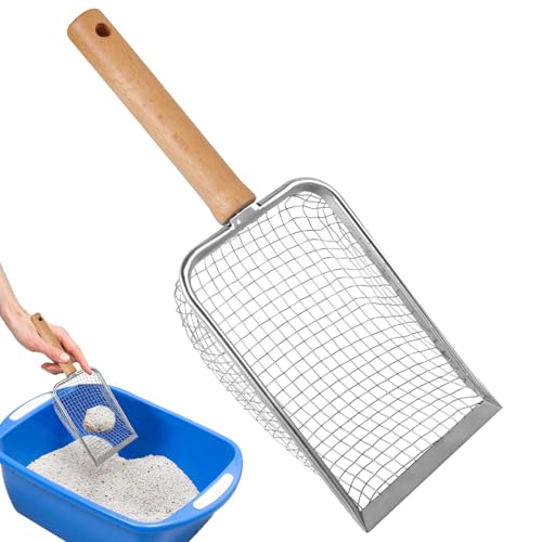 Katzenschaufel für Katzenklo, Katzenstreu Schaufel Metall, Katzenstreu Schaufel mit Holzgriff, Cat Litter Scoop 5mm Porengröße, Schaufel für...