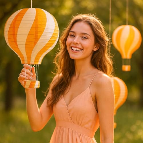 Image of Wanna Party Hanging Hot Air Balloon Paper Lanterns 12 Inch Hot Air Balloon Decorations Reusable Chinese Japanese Parachute Paper Lantern for Birthday, Baby Shower,Other Festival- Orange