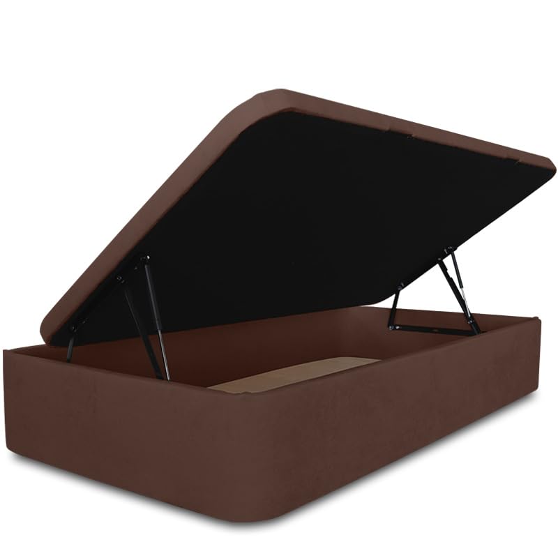 Ventadecolchones - Canapé Modelo Serena Gran Capacidad Apertura Lateral tapizado en Tela Antimanchas Wengué Medidas 140 x 190 cm con Tapa con Borde en Tela + Tejido 3D