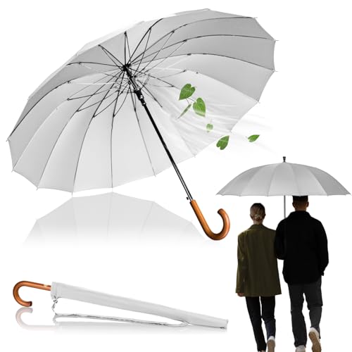 LOGAN & BARNES Stockschirm Sturmfest Ø120cm mit hochwertigem Echtholzgriff und geräuschloser Gummispitze - XXL Regenschirm Groß mit 16 Streben - Modell EDINBURGH (Weiß)