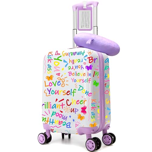 HTgroce DIY Maleta de Cabina Infantil Rígida – Equipaje de Mano Niña con 4 Ruedas Giratorias 360° – Trolley de Viaje ABS Ligero y Resistente