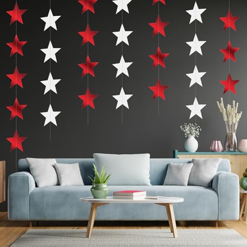 Image of Patelai 130 Feet Glitter Star Garland Banner 2026 Party Decoration Double Side Star Hanging String Streamer Paper Twinkle for Graduation Wedding Birthday (Red and White)