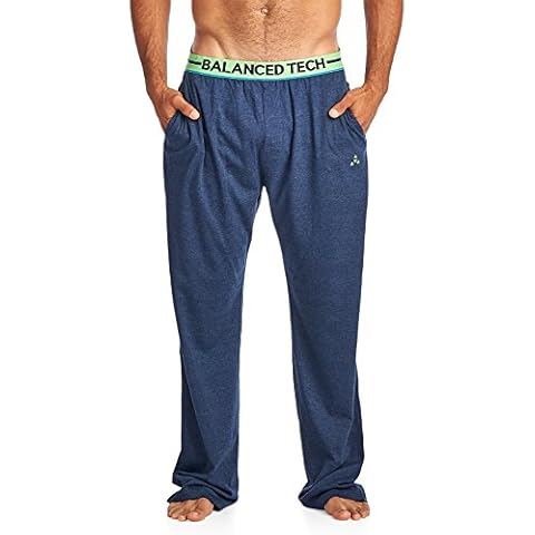 Balanced Tech Men's Solid Cotton Knit Pajama Lounge Pants - Navy Heather/Green - Small Cover