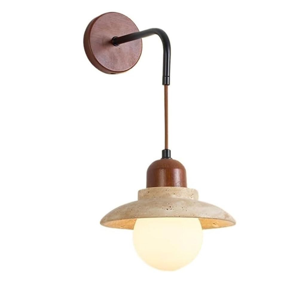 SSBHDM G9 Screw Yellow Travertine Wall Sconce, Spherical Glass Lampshade Wall Light, Wabi Sabi Style Wall Lamp, Restaurant Bedroom Living Room Decoration Light Fixtures