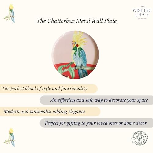 Image of The Wishing Chair The Chatterbox Metal Wall Plate | Decorative Iron Wall Art with Colorful Bird Design | Elegant Oval Wall Hanging Decor for Living Room, Bedroom, Hallway & Office