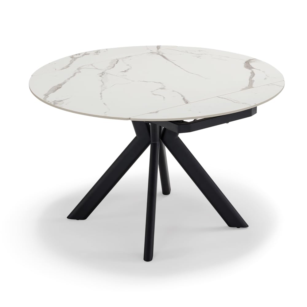 REDÒKASA Tavolo da pranzo ellittico allungabile 120x80 modello MAUI, con meccanismo di apertura automatico, design moderno per sala da pranzo, cucina e soggiorno (Marmo Calacatta Gold Lucido)