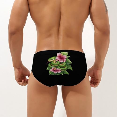 Green Snakes Flowers Men's Swimming Trunks Briefs Beach Swimwear Low Rise Bikini Swimsuit Print Bathing Suit2