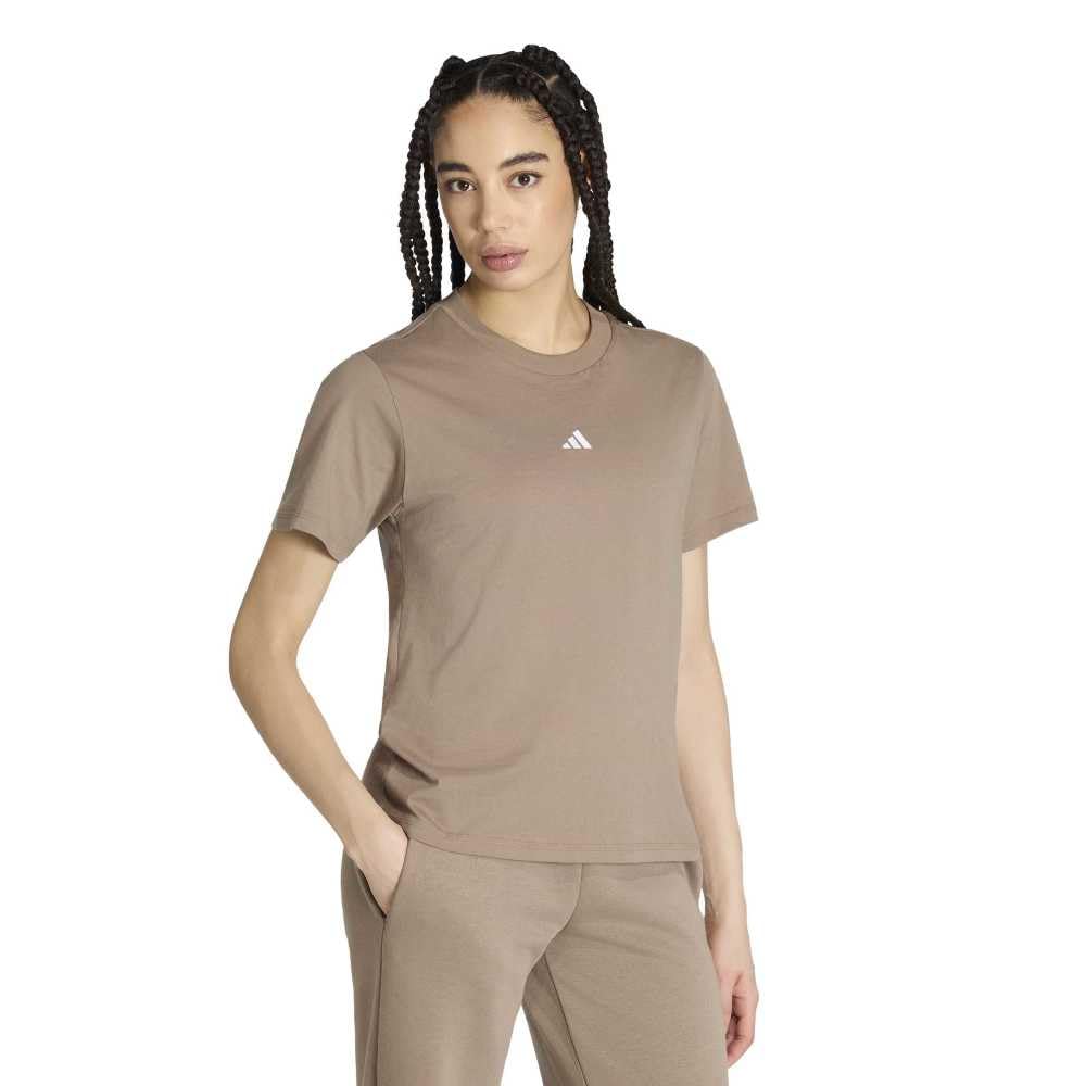 Adidas Women's Beige Cotton T-Shirt Essentials 3-Stripes