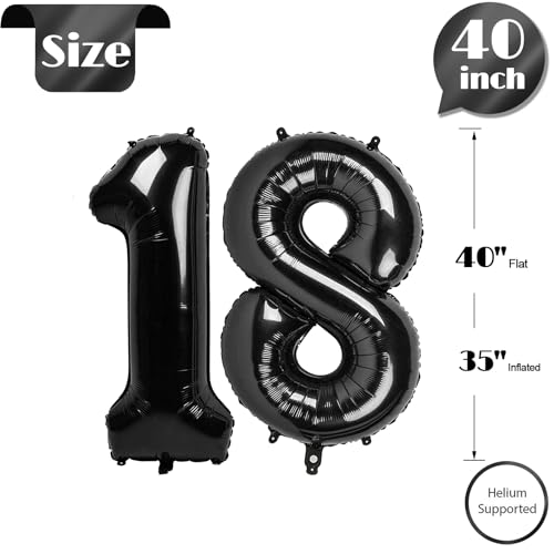 Image of Black Number 18 Balloon 40 Inch, 18th Birthday Party Decorations, Giant 18 Foil Balloon for Party Supplies