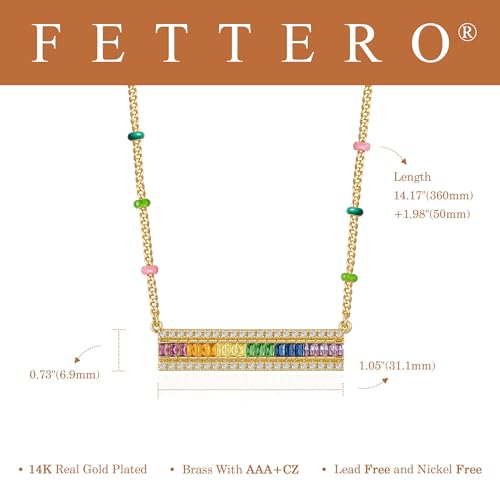 Fettero Dainty Gold Necklace for Women, 14K Gold Plated Cute Bar Pendant Choker Necklaces Simple Trendy Bar Necklaces Jewelry