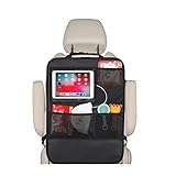 LEEMONDE Auto Rückenlehnenschutz PU-Leder Rücksitz Organizer für Kinder,Wasserdicht Rücksitzschoner iPad/Tablet-Tasche, Kick-Matten-Schutz Kunstleder Autositz Kinder, 43x 59 x 1