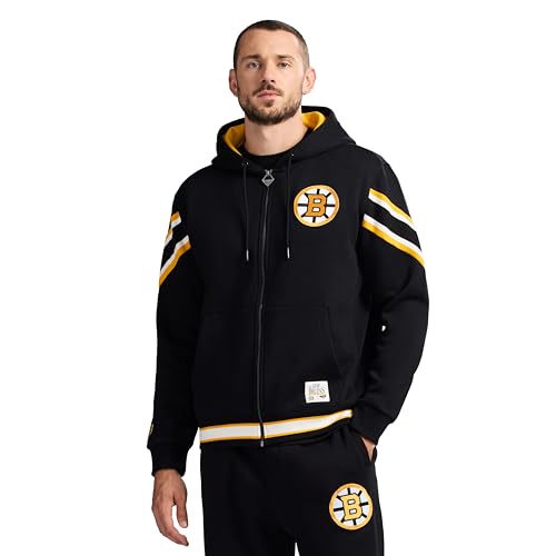 GAME 7 X NHL Mens Officially Licensed Long Sleeve Zip Up Hooded Fleece Sweatshirt Black