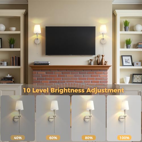Image of DORESshop Battery Operated Wall Sconce Set of 2, Wireless Wall Light Easy to Install, 7 Color Rechargeable Wall Sconces, Sconce Wall Decor Set of 2 for Bedroom, Living Room, Silver, 24.3in