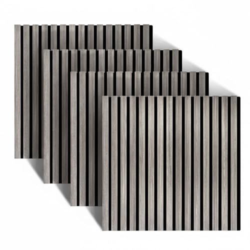 Relaxdays Akustikpaneele, 4er Set, 60 x 60 cm, Schalldämmung & Wandverkleidung, Eiche Furnier, Wandpaneele, dunkelgrau