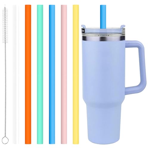 6Pzs Pajitas de Silicona de Repuesto para Taza Stanley 40oz, 30.5cm Pajita Flexible de Viaje Stanley Adventure Sin BPA, Pajitas Reutilizables con Cepillo para Jarras de Agua (6 Colores)