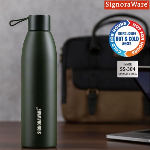 Image of SignoraWare Laguna Vacuum ISI Certified Stainless Steel Bottle | Airtight & Leakproof | Retain Freshness For Hours | Ergonomic Design | Ideal for School, Office, Gym Or Outdoors (700ml | Green)