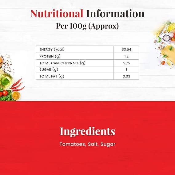 Konfiz Vegfresh Tomato Puree 800g – Thick & Rich Tomato Paste for Cooking | No Added Preservatives | Ready-to-Use for Curries, Pasta, Gravies, Pizza & More | Suitable for Vegetarians | Hygienically Packed - Image 2 thumbnail