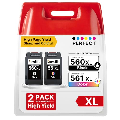 NewLift 560XL 561XL Patronen für Canon Druckerpatronen 560 561 PG-560XL CL-561XL für Canon Pixma TS5350i TS5350 TS5350a TS5351 TS5351a TS5351i TS5352 TS5352a TS5353 TS5353aSchwarz Farbe 2-Pack