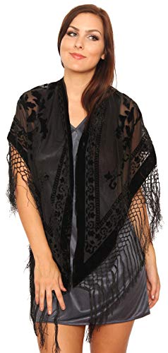 Arsimus Velvet Burnout Shawl Wrap With Fringe