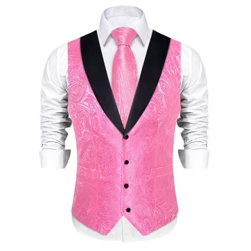 Image of DiBanGu Mens Paisley Suit Vest Silk Jacquard Waistcoat and Necktie Set Formal Shawl Collar Dress Vest 7PCS for Wedding Party