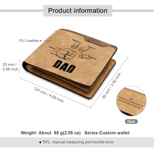 Gift for Men Dad Fathers Day Personalized Photo Wallet Kids Fists Bump Names Text Engraved Wallets For Men Custom Mens Wallet with Photo ID Card Holder Leather Wallet For Men Husband4