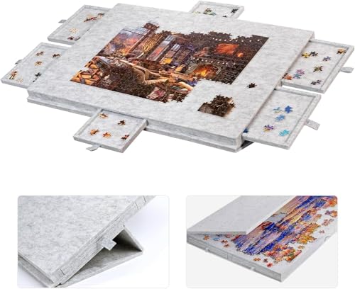 Tablero para Puzzle Inclinable de 1000 Piezas con 6 Cajones y Cubierta Coloridos - Tablero para Puzzle de Fieltro Ligera y Portátil