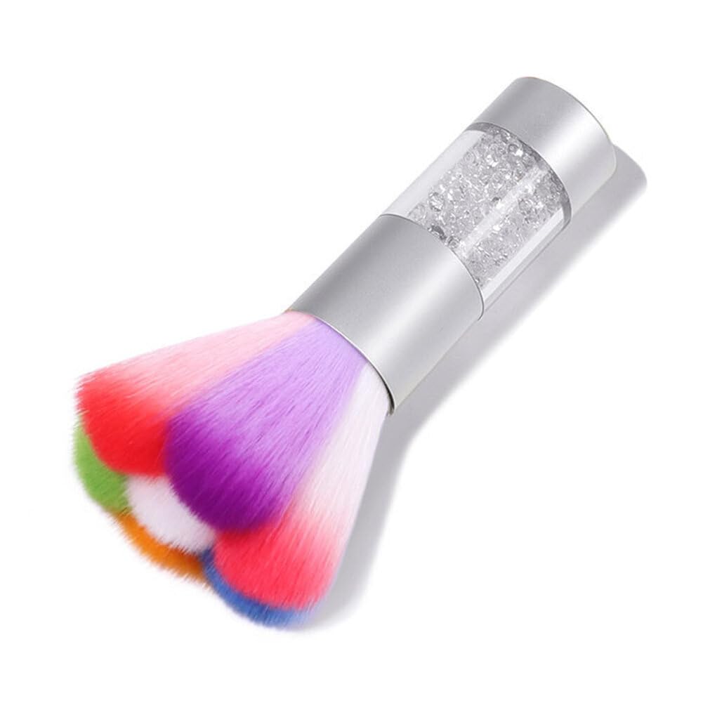 Colorful Nail Art Dust Brush Remover Cleaner,Makeup Powder Brush Clean Up Tool with Shiny Rhinestones Nail Art Brush Soft Lightweight Residue Brush