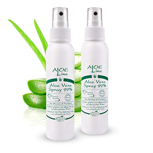 Aloe Vera Spray 99% Bio - Feuchtigkeits-Pflege für Gesicht, Körper, Haut & Haar - mit Allantoin und Panthenol - ohne Duft- & Farbstoffe - VEGAN / 2er Pack (2x 100 ml) Cover