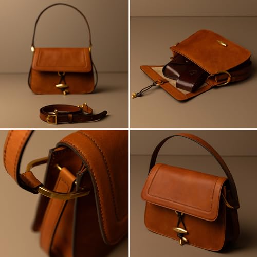 Image of Time Resistance Leather Shoulder Bag - Full-Grain Leather Handbag with Toggle Closure - Elegant Handbag for Women