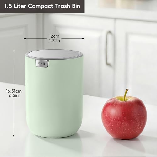 Image of EKO Fandy 0.4 Gal /1.5L Mini Tabletop Trash Bin with Swing-Lid, Desktop Trash Can for Bathroom Countertop, Vanity, Coffee or Office, Small Garbage Bin (Sage), 1.5 Liters (Pack of 12)