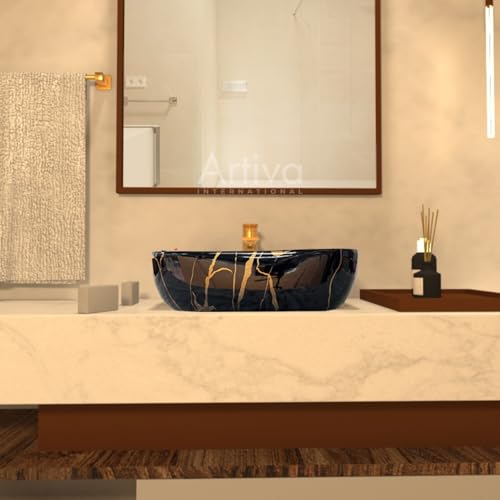 Image of Artiva Small Wash Basin Countertop /Tabletop Ceramic Bathroom Sink /Wash Basin Over Counter /Wash Basin For Bathroom (Porto Black, 10x14 Inch)