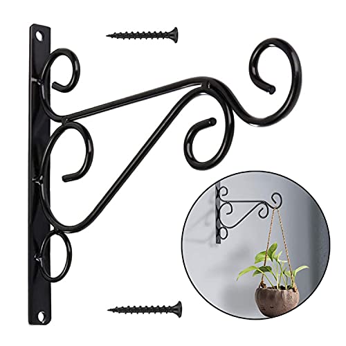 TSHAOUN 2 Stück Wandbehang Blumenampelhalter, Pflanzenhalterung Wandhalter Haken 25cm, Blumenampel Halterung Aufhängen von Pflanzer für Garten Wandleuchter Laterne Vogelhäuschen Windspiele (Schwarz)