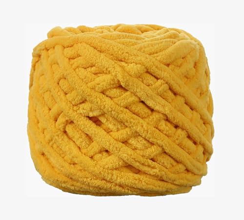 Image of PRANSUNITASuper Thick Fluffy Jumbo Polyester Baby Blanket Chenille Yarn for Knitting,Crochet&Home Decor Projects,Afghans,Throw Pillows,Cushions&Blankets.-100 GMS 6Mm Thickness Color (Golden)