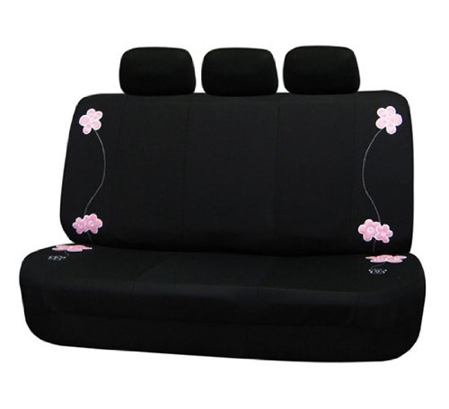 FH Group Full Set Floral Embroidery Design Car Seat Covers, Airbag Ready and Split Bench -Fit Most Car, Truck, SUV, or Van (Black Color) FB053115