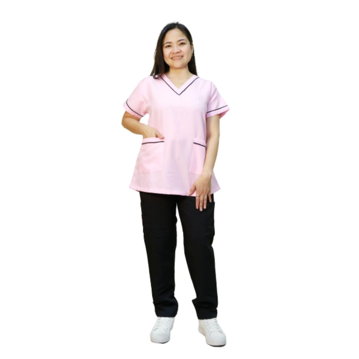 GenericVeronica Scrub Suit Medical Set Basic Uniform Mix & Match Polycotton for Ladies with Piping - Light Pink