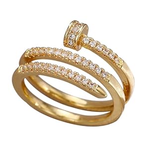 Double Inlaid Zirconia Gold Stainless Steel Nail Ring, Creative Spiral Multi-layer Nail Rings, Personalized Versatile Index Finger Ring