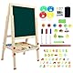 Dripex Kinder Tafel Holz Kindertafel Malerei Holztafel Doppelseitige Kreidetafel und Whiteboard Höhenverstellbar Standtafel mit 24Stk Zubehör (ab 3 Jahre)