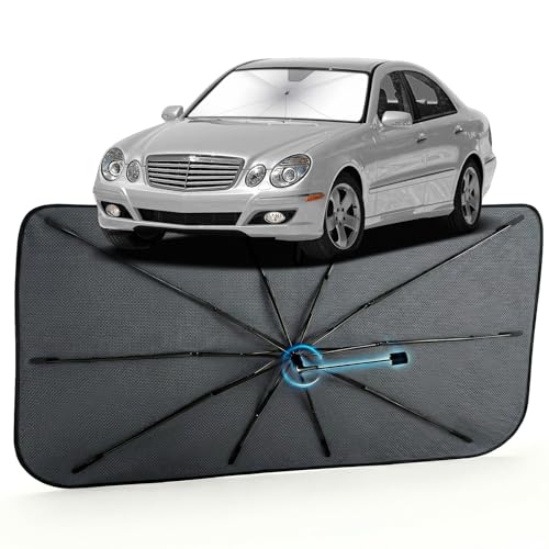 Image of Car Windshield Sun Shade for Mercedes-Benz E-Class 1996-2009 - Reflective Coated Fabric Sunshade Umbrella for Front Window, UV Protection Heat Shield Sun Blocker Heat Reflector, 1:1 Exact Fit