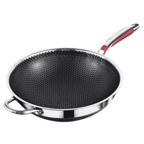 JoFist ステンレスフライパン 深型 厚型フライパン 油煙が出ない 中華鍋 ガラス蓋 多用途 ハンドル付きスティックパン すべてのストーブ 調理器具 家庭用キッチン用品に適しています (蓋なし,36CM)