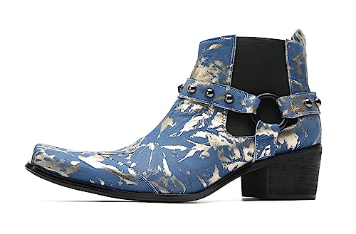 Santimon Chelsea Boots Men Party Dress Casual Square Toe Cowboy Boots Fashion Comfort Buttons Beaded Western Ankle Boots for Mens2