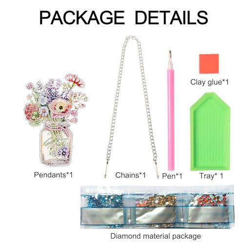 Image of Floral Jar Diamond Painting Hanging Ornament, DIY 5D Special Shaped Rhinestone Acrylic Pendant, Vase with Flowers Diamond Art Kit for Wall, Door, Window or Garden Decoration, Handmade Craft Gift