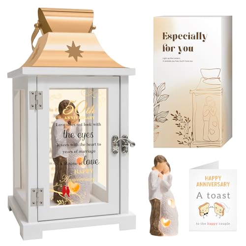 50th Anniversary Wedding Gifts for Couple Parents 50th Wedding Anniversary Lantern for Him Her Huband Wife - Husband and Wife Hugging Figurine Lantern