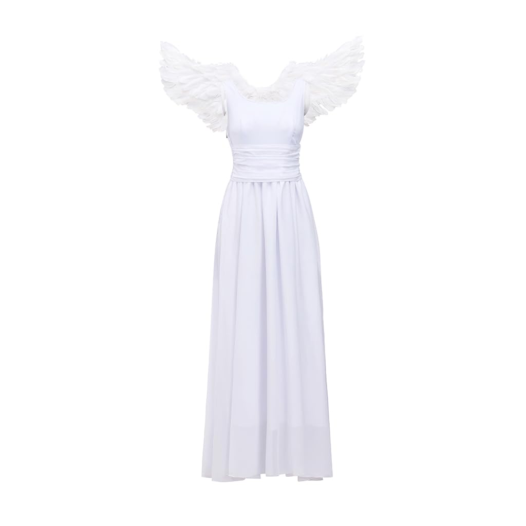 iSHOWcos Romeo and Juliet Cosplay Costume Juliet Claire Danes White Angel Dress with Feather Wings Halloween Costume