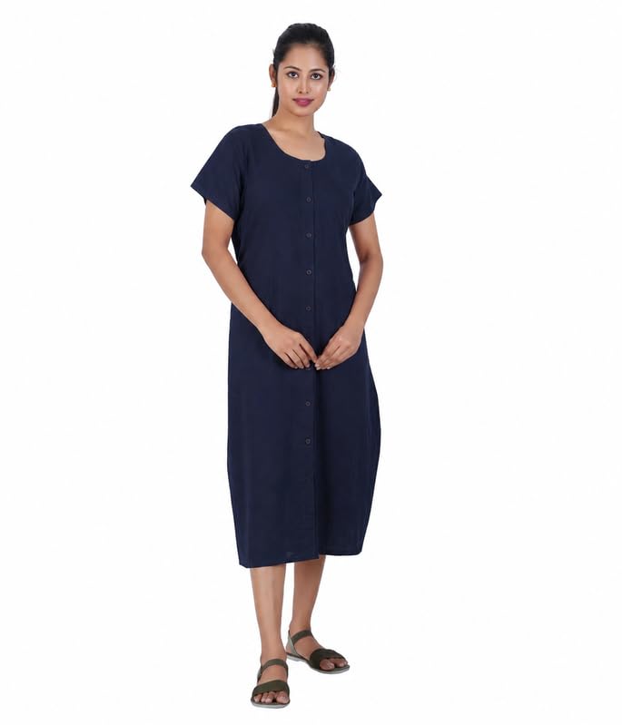 Image of MENMAII Women's [L-4XL] Full Open /Front Buttoned [a Kind of Adaptive Clothing] Multipurpose Nighty for Maternity /Pregnancy /Elderly /Patient /Feeding /Hospital Purpose Nighty Calf Length