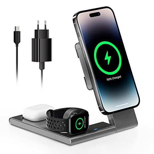 Caricatore Wireless 3 in 1 Rapida Caricatore Senza Fili Supporto per iPhone 14/13/12 Series