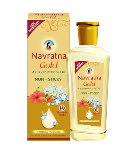Navratna Gold Ayurvedic Cool Oil | Goodness of Almonds | Non-Sticky and Fresh Lily Fragrance | 300ml
