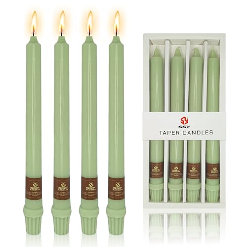 XINAOBAOLUO Green Taper Candles Long Dripless Tapered Candle Sticks 4 Pack - 10 inch Smokeless Tapered Candle Unscented Candles for Home Wedding Party Table Decoration