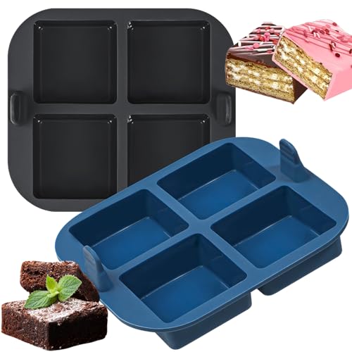Webake Silicone Air Fryer Brownie Pan For Baking, Nonstick 2.6' Square Silicone Mold For S'mores, Cake Puck, Muffin, 4-Cavity Set Of 2