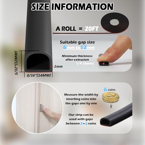 Bantie Weather Stripping Door Seal - Self Adhesive Weather Strip Silicone D Shaped Seal Strip for Door Frame/Window Seal (20FT Black 9/16" W × 15/32" T) - Image 4
